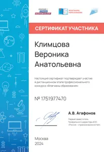 Диплом или сертификат Вероники Климцовой, 20