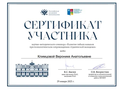 Диплом или сертификат Вероники Климцовой, 24
