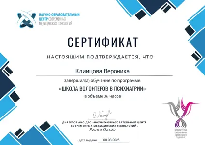 Диплом или сертификат Вероники Климцовой, 46